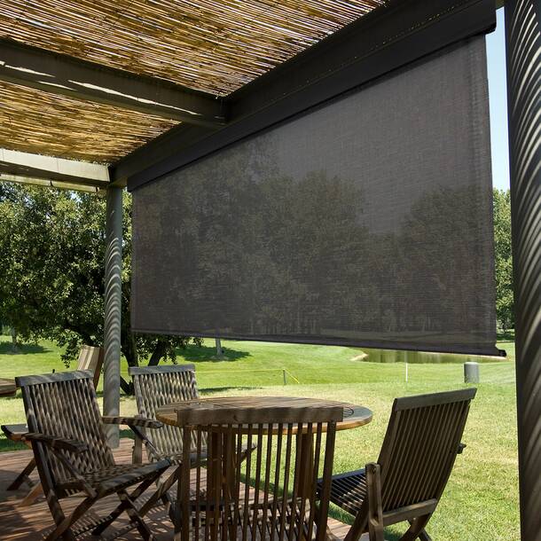 Sunsetter Solar Powered Motorized Semi Sheer Outdoor Roller Shade Wayfair